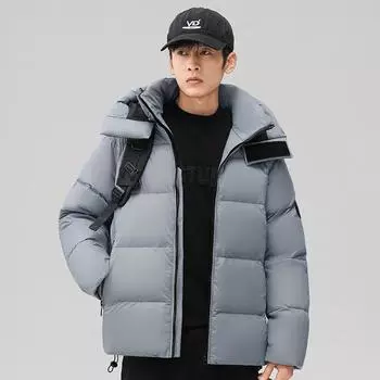 Пуховик мужской зимний белый утиный пух с капюшоном ветрозащитный теплый куртка пара модный универсальный топ S чёрный