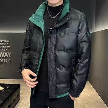 Пуховик мужской зимний и зимняя утепленная короткая белая утиная пуховая мужская зимняя куртка-стойка M