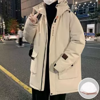 Пуховик мужской зимний модный бренд средней длины красивая рабочая одежда утолщенная теплая повседневная куртка мужская с капюшоном мужская одежда M