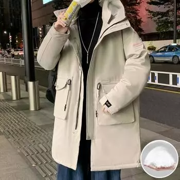 Пуховик мужской зимний новый гонконгский стиль модная пара средней длины утолщенная рабочая куртка зимняя одежда для холодной погоды для мужчин XS