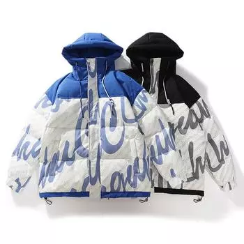 Пуховик мужской зимний новый модный бренд из Гонконга утолщенный белый утиный пух с буквенным принтом повседневная молодежная куртка для мужчин M