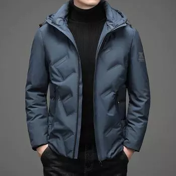 Пуховик мужской зимний пуховик мужской с капюшоном съемный капюшон утолщенный теплый модный бренд белый утиный пуховик мужской M чёрный