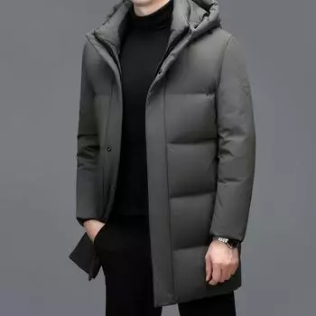 Пуховик мужской зимний утолщенный средней длины с пуховыми лацканами теплый большой размер мужской пуховик M