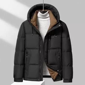 Пуховик мужской зимняя одежда новый жаккардовый пуховик с капюшоном утепленный утепленный повседневный пуховик для мужчин M