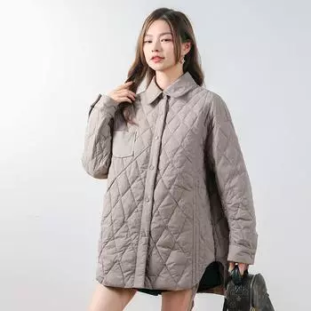 Пуховик однотонный простой осенне-зимний, новый модный повседневный с лацканами, однотонный с завязками, женский M чёрный