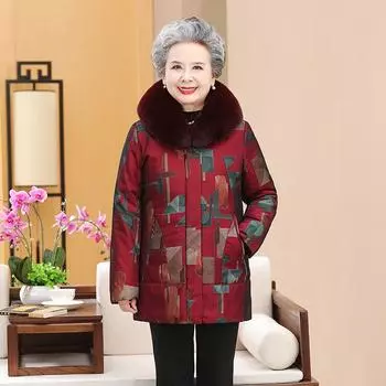 Пуховик отправить бабушке толстая 70-80 лет праздничный в пожилом возрасте женский свободный большой размер пуховик утолщенный 100кг L