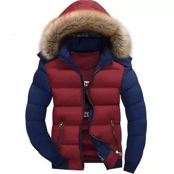 Пуховик с большим меховым воротником, зимняя мужская куртка с хлопковой подкладкой, толстое теплое пальто, тонкая повседневная мужская куртка M
