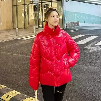 Пуховик с хлопковой подкладкой, женская короткая верхняя одежда 2024 года, зимнее новое яркое толстое теплое пальто Parker, женское корейское свободное хлопковое пальто S красный