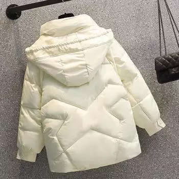Пуховик с хлопковой подкладкой Женская одежда 2024 зимняя свободная куртка с капюшоном парка Bread Top модная толстая теплая холодная верхняя одежда женская S белый