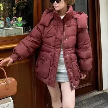 Пуховик с капюшоном 2024 года, новый женский зимний короткий модный белый утиный пух большого размера S чёрный