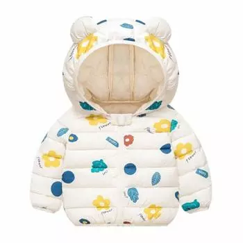 Пуховик с капюшоном для мальчиков и девочек, теплое легкое хлопковое пальто, осенне-зимняя куртка 80 бежевый