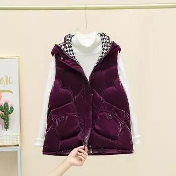 Пуховик с капюшоном для женской верхней одежды, новинка 2023 года, куртка без рукавов M чёрный