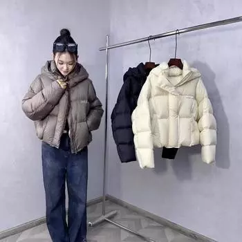 Пуховик с капюшоном, короткая куртка из гусиного пуха, зимняя новая теплая куртка 2024 года S чёрный