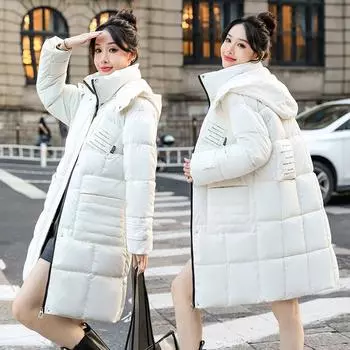 Пуховик с капюшоном, женская новинка 2023 года, зимняя модная куртка, длинное пальто, зимняя одежда M чёрный