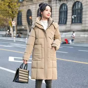 Пуховик с капюшоном, женская новинка 2023 года, зимняя модная куртка, длинное пальто, зимняя одежда M