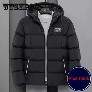 Пуховик с капюшоном, зимнее мужское пуховое пальто, толстая теплая куртка, шелковое хлопковое стеганое пальто для молодежи 4XL чёрный