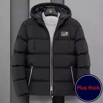 Пуховик с капюшоном, зимнее мужское пуховое пальто, толстая теплая куртка, шелковое хлопковое стеганое пальто для молодежи M чёрный