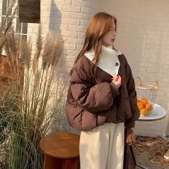 Пуховик с ленивым ветром и воротником-шарфом, женский, 2024, новый, маленький, тонкий, белый, на утином пуху S (90-62.5kg)