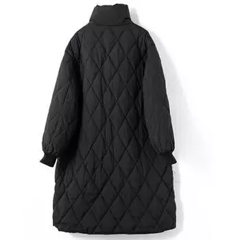 Пуховик с ромбовидным дизайном и сеткой Sense, женский, длинный, зимний, белый, утиный пух, модное, теплое, новое пальто Tide One Size чёрный