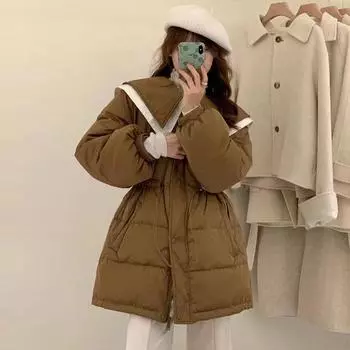 Пуховик с воротником темно-синего цвета для женщин, средний и длинный, зимняя, тонкая талия, модная, иностранная, белая, утиная, пуховая куртка, небольшой разрыв One size