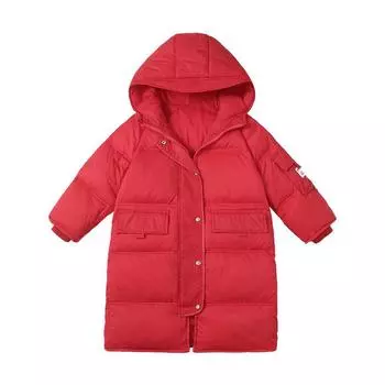 Пуховик средней длины для детей школьная форма выше колена толстый пуховик 110cm красный