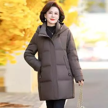 Пуховик средней длины для мам, новый утолщенный женский пуховик из утиного пуха для женщин среднего и пожилого возраста XL