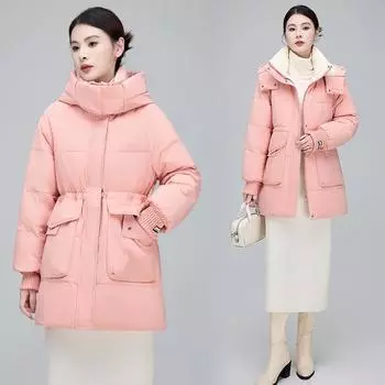 Пуховик средней длины для женщин, зимняя новая модная женская повседневная куртка в корейском стиле на утином пуху M