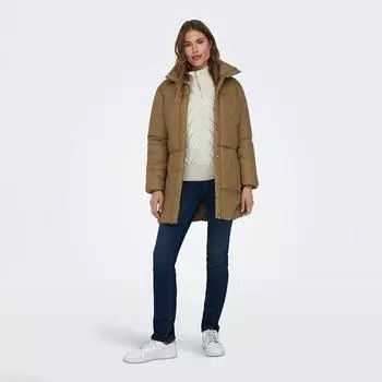 Пуховик средней длины с воротником-стойкой ТОЛЬКО для женщин S коричневый