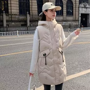 Пуховик средней длины, женская свободная куртка с капюшоном, свитер, пальто M