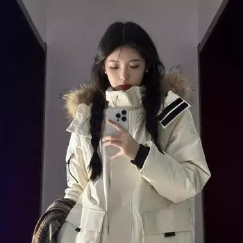 Пуховик стеганый куртка стеганая утолщенная черная куртка с капюшоном женская осень и зима новая стеганая куртка pie passed S белый