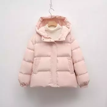 Пуховик свободный белый утиный пух однотонный простой с капюшоном женский новый зимний теплый утолщенный пальто прилив S светло-синий