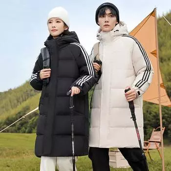 Пуховик Three Bars для мужчин и женщин, зимнее пальто для пар, длинные свободные перья M белый