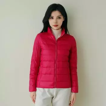 Пуховик тонкий легкий однотонный простой белый утиный пух облегающий крой теплый новый легкий пуховик женский пальто M