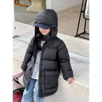 пуховик утолщенный средний и длинный белый утиный пух детская зимняя одежда для детей среднего и старшего возраста куртка в иностранном стиле новый продукт 110cm