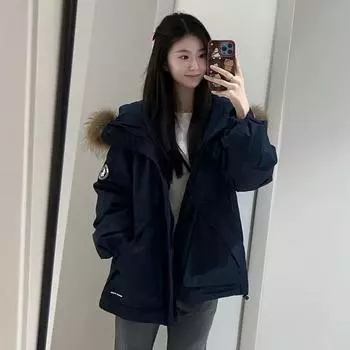 Пуховик в стиле колледжа женский зимний 2024 новый меховой воротник пирог преодолевает зимнюю одежду утолщенная теплая куртка женская хлопковая одежда S