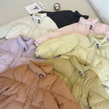 Пуховик женская куртка 2024 зимняя новая утолщенная короткая куртка из белого утиного пуха с пряжкой теплая куртка average size