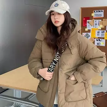 Пуховик, женская куртка, зимняя одежда, свободная короткая куртка большого размера, модная куртка M чёрный