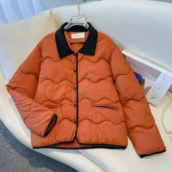 Пуховик Женская модная куртка с лацканами M хаки