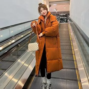 Пуховик, женская модная зимняя одежда для хлеба, повседневная модная тонкая длинная хлопковая стеганая куртка M чёрный