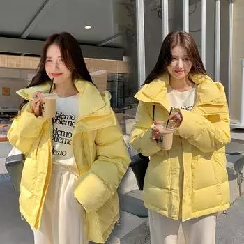 Пуховик женский 2024 новый маленький хлебный жакет белый утиный пух свободный утолщенный зимняя одежда длинная студенческая куртка S