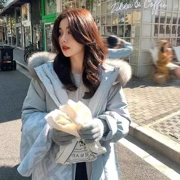 Пуховик женский 2024 новый модный иностранный стиль дизайн чувство утолщенный белый утиный пух зимнее длинное студенческое пальто прилив XS