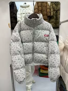 Пуховик женский 2024 новый свободный мелкий цветочный женский короткий утолщенный теплый курточка модный S