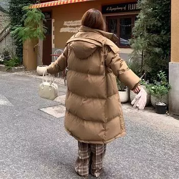 Пуховик женский 2024 новый зимний 90 белый утиный пух средней холодности выше колена с капюшоном пара утолщенная куртка пуховик S90-120 белый