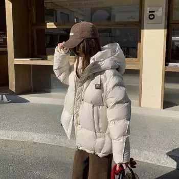 Пуховик женский 2024 новый зимний теплый утолщенный 90% белый утиный пух с капюшоном маленькая популярная короткая куртка S [80-57.5kg]