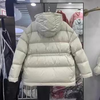 Пуховик женский 2024 осень и зима новый утолщенный пояс средняя и длинная куртка-пуховик с капюшоном модная куртка-хлеб S (within 60 kg) слоновая кость