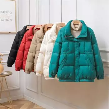 Пуховик женский 2024 Зима Новый Белый Утиный Пух Дизайн Sense Маленький Корейский Версия Простая и Универсальная Теплая Одежда Для Хлеба Tide S слоновая кость