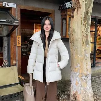 Пуховик женский 2024 зима новый длинный 90% белый утиный пух корейская версия утолщенный модный капюшон куртка верхняя женская M