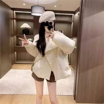 Пуховик женский 2024 зима новый маленький большой лацкан модный свободный белый утиный пуховик M recommends within 62.5 kg