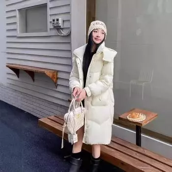 Пуховик женский 2024 зима новый высококачественный иностранный стиль средний и длинный свободный модный популярный пуховик S wears 90--60 kg белый