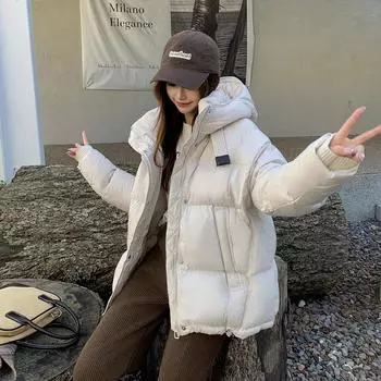 Пуховик женский 2025 новый зимний теплый утолщенный 90% белый утиный пух с капюшоном маленький популярный короткий жакет S [80-57.5kg]